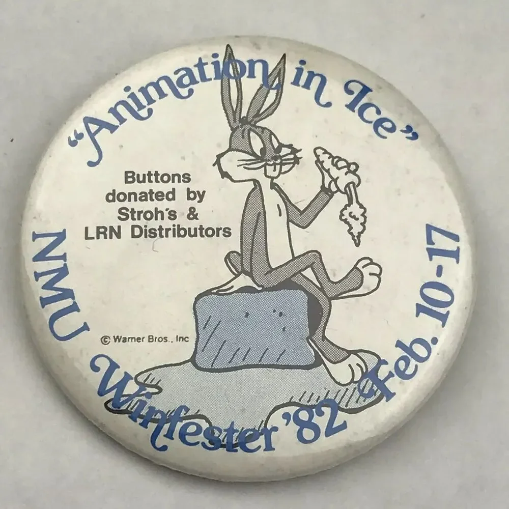 NMU Bugs Bunny Animation in Ice Winterfest 1982 Vintage 80s Pin Button Pinback